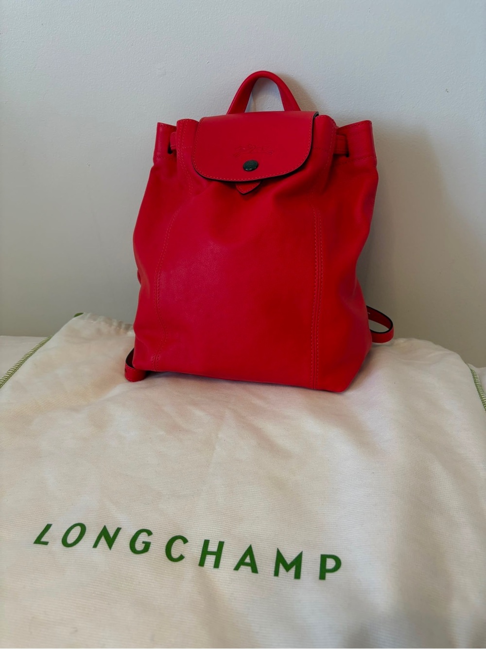 Longchamp Red Leather Backpack - Women's Bag